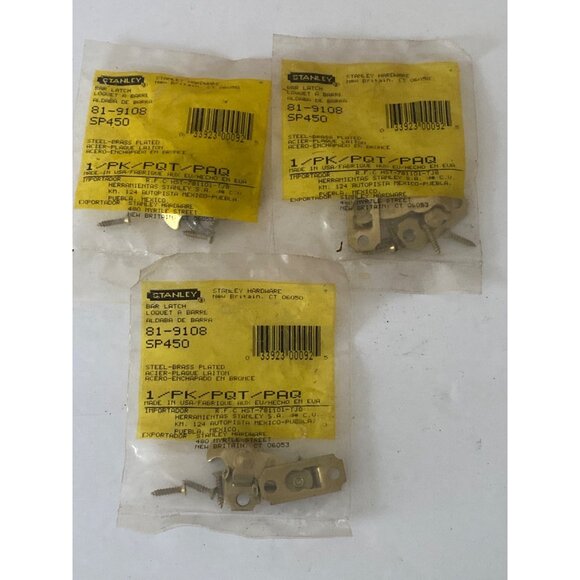 Antique Lawrence USA Brass Door Hinges Stanley Bar Latch Hardware - Picture 11 of 14